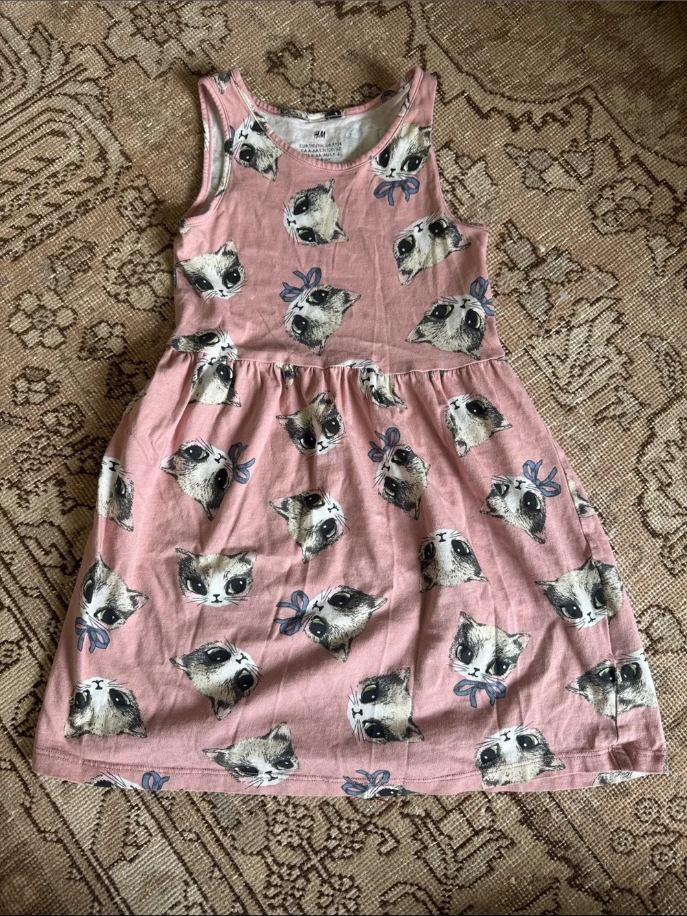 H&M Pink Sleeveless Cat Face Print Dress, Size 5T